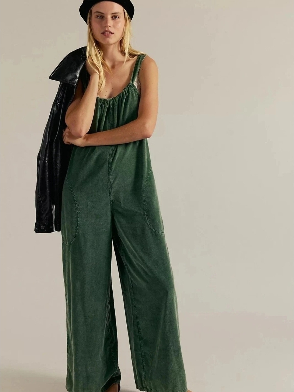 Free People Forest Green Wide-Leg Jumpsuit